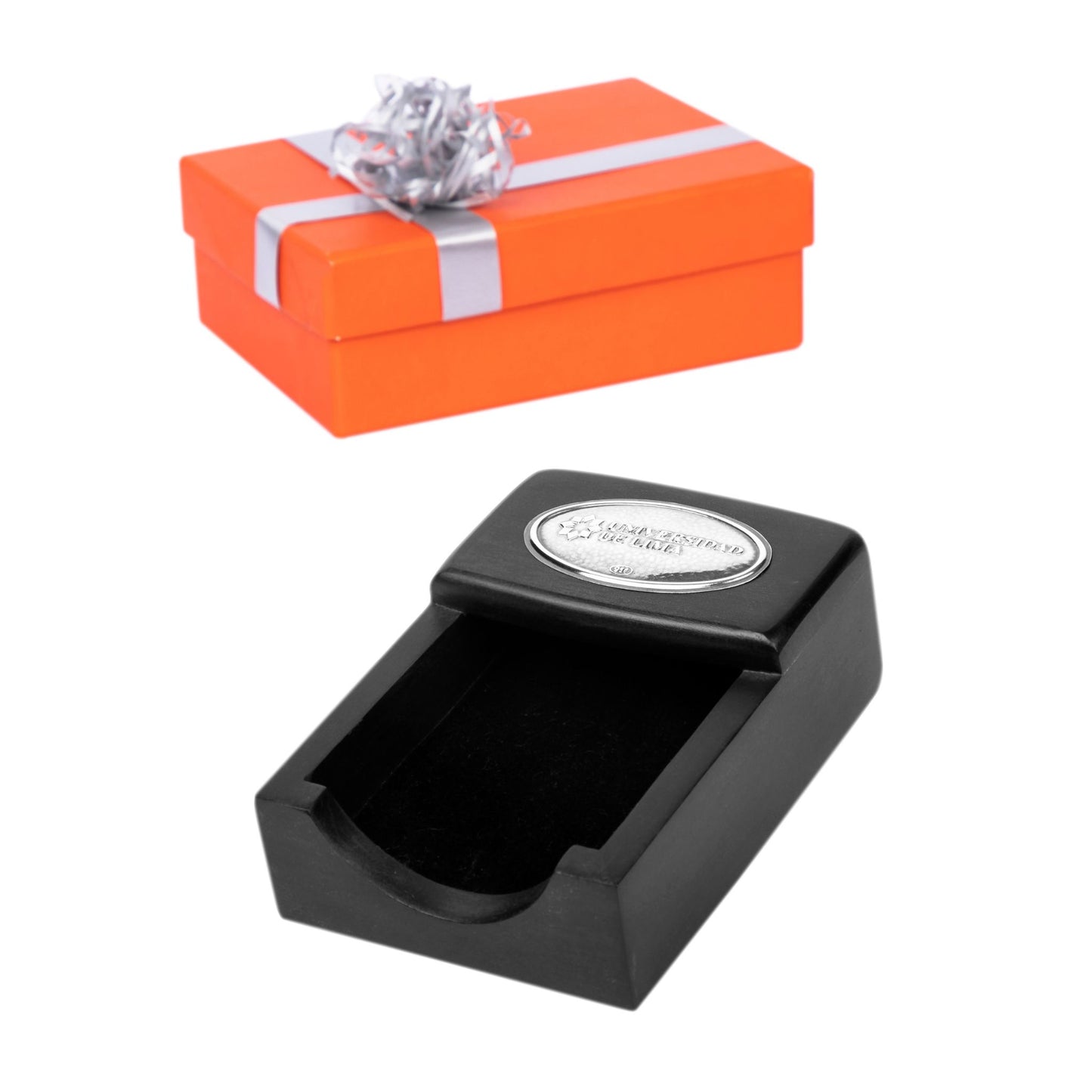WOODEN CARD HOLDER WITH SILVER LOGO