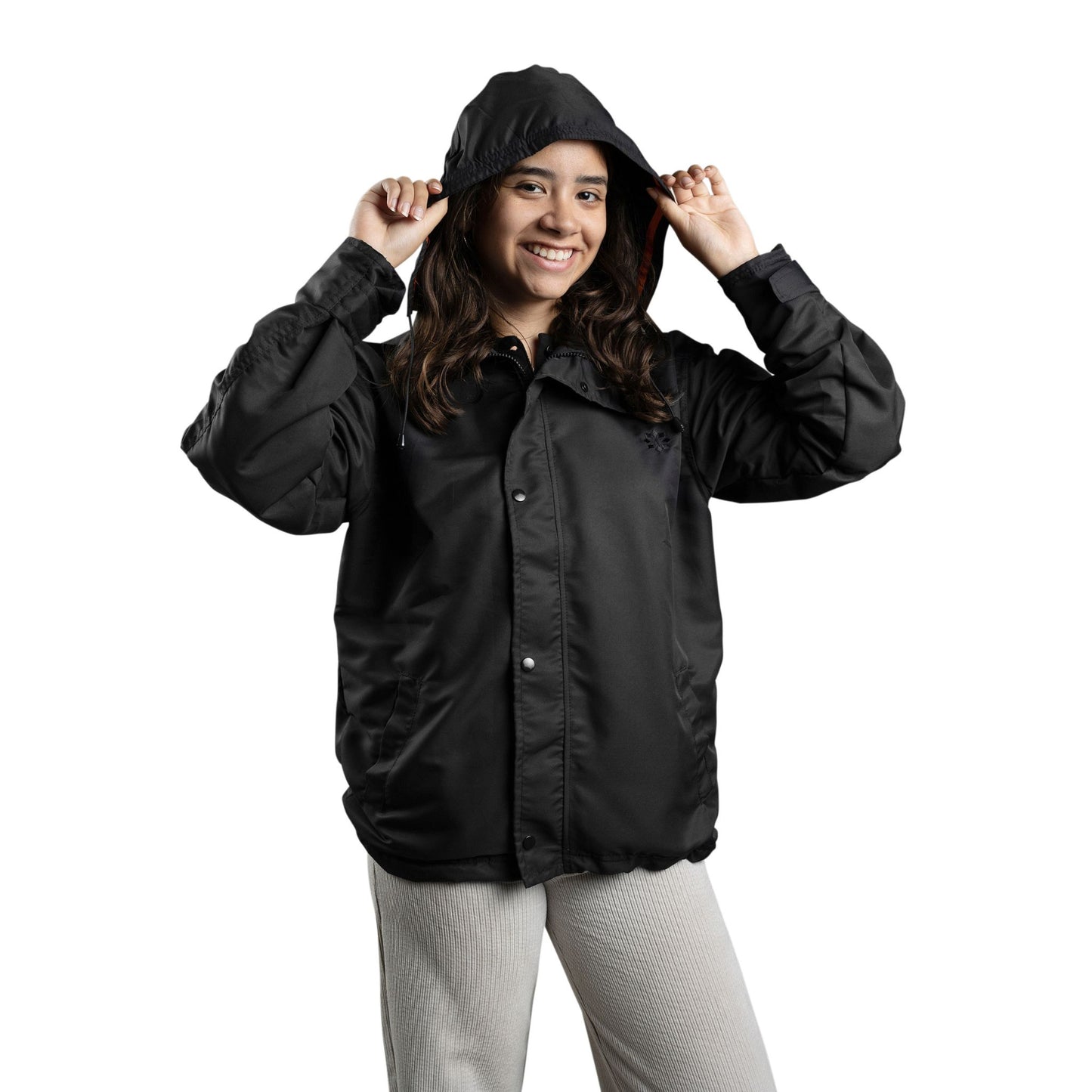 UNISEX BLACK WINDPROOF COAT WITH HOOD